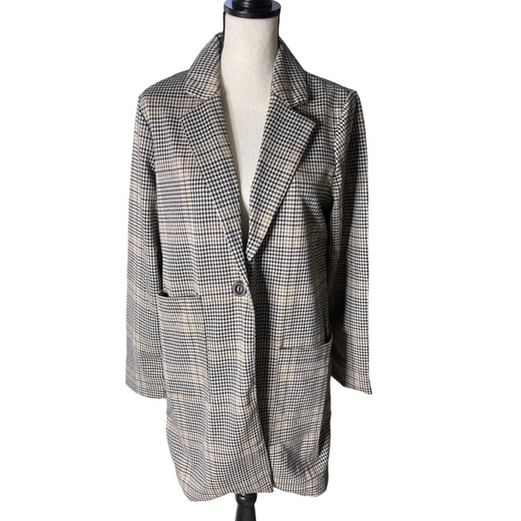 New Philosophy Houndstooth Plaid Single Button Longline Blazer M Oversized Fit - Picture 1 of 10